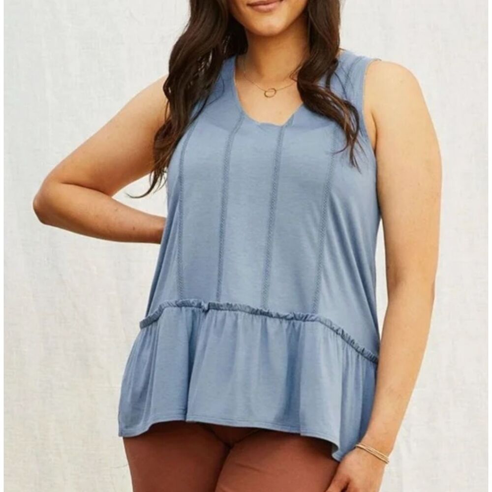 Matilda Jane Halle Tank Top Blue Ruffle Hem Peplum Sleeveless Size Large NWT